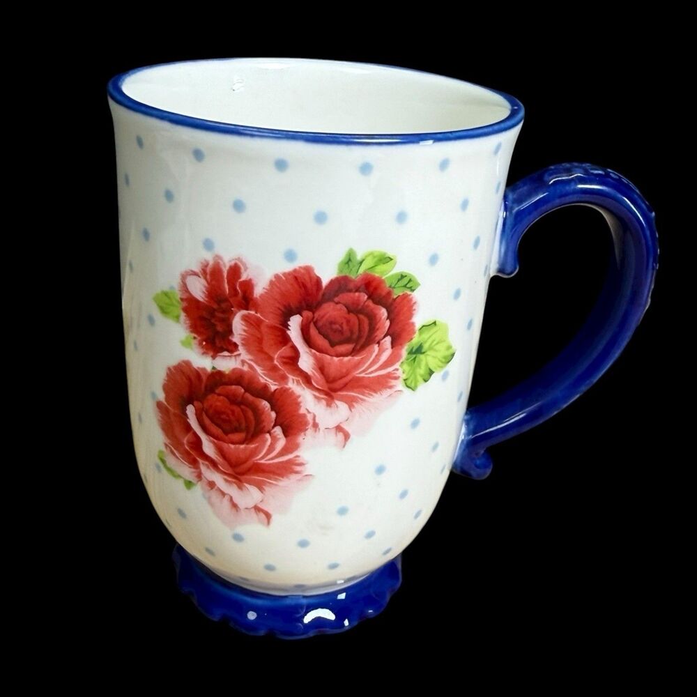 The Pioneer Woman Heritage Floral Ceramic White Coffee Mug Tall Cup Roses 18 oz.
